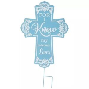 (2) My Redeemer Lives Cross Metal Garden Stake